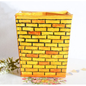 Four Compartment Orange Brick Wall Printed Table Organiser- Lavender Bliss